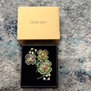 Heidi Daus Green and Yellow Multi-Color Crystal Floral Brooch Set